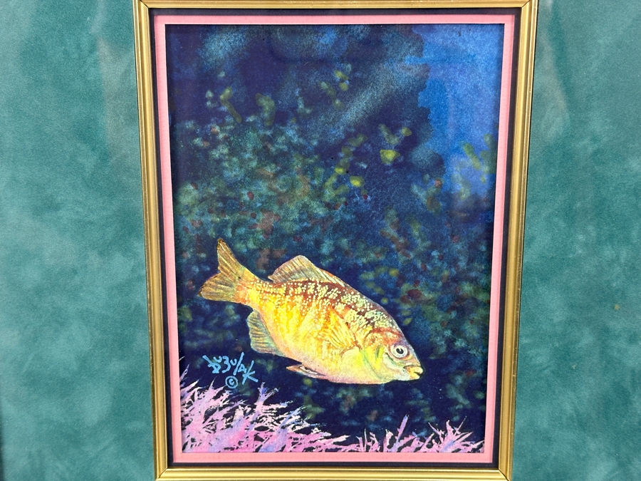 Just Added - Tom Buzulak Original Watercolor Fish Painting Signed Lower Left 5.5 X 7.5 Framed 14 X 16 [Photo 1]