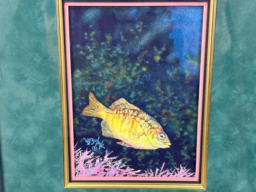 Just Added - Tom Buzulak Original Watercolor Fish Painting Signed Lower Left 5.5 X 7.5 Framed 14 X 16 [Photo 3]