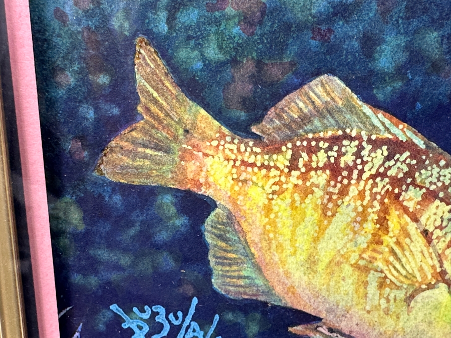 Just Added - Tom Buzulak Original Watercolor Fish Painting Signed Lower Left 5.5 X 7.5 Framed 14 X 16 [Photo 6]