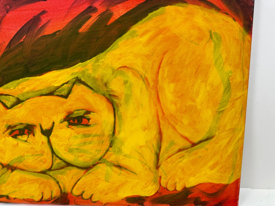 Just Added - Gerrit Greve (1948-2024, Cardiff by the Sea, CA) Original Acrylic Painting On Canvas Titled 'Cat' Unsigned 20' X 16' Estimate $320 - $400 [Photo 4]