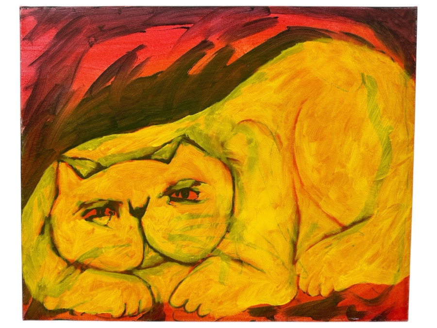 Just Added - Gerrit Greve (1948-2024, Cardiff by the Sea, CA) Original Acrylic Painting On Canvas Titled 'Cat' Unsigned 20' X 16' Estimate $320 - $400 [Photo 1]