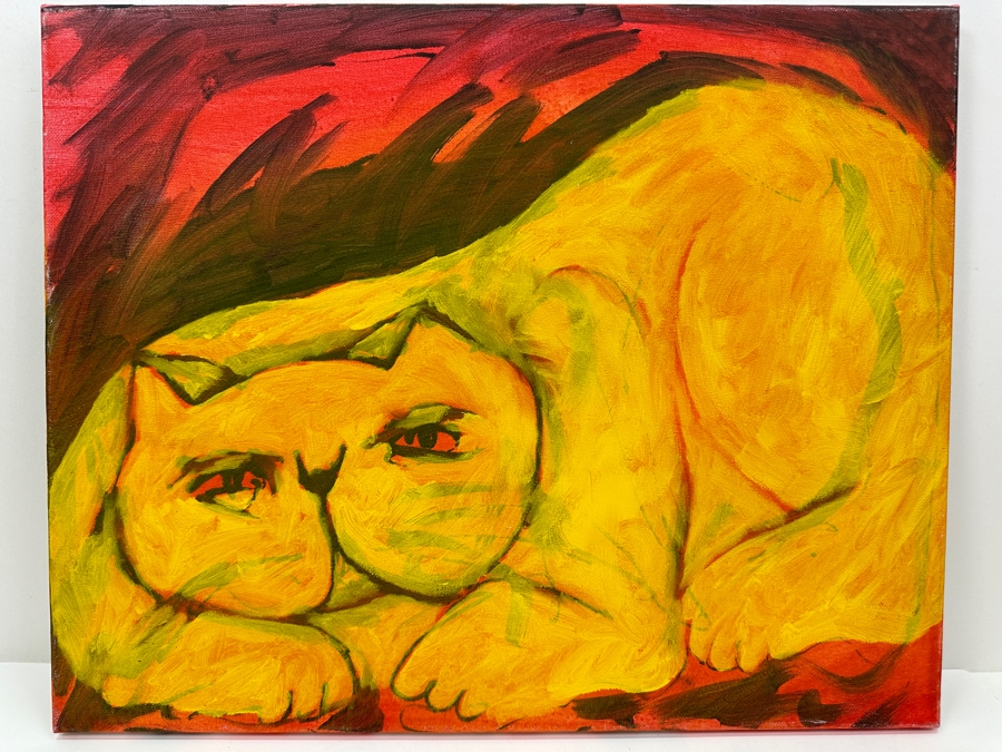Just Added - Gerrit Greve (1948-2024, Cardiff by the Sea, CA) Original Acrylic Painting On Canvas Titled 'Cat' Unsigned 20' X 16' Estimate $320 - $400 [Photo 2]