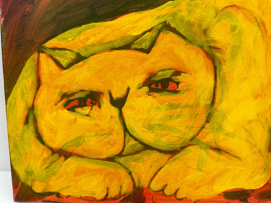 Just Added - Gerrit Greve (1948-2024, Cardiff by the Sea, CA) Original Acrylic Painting On Canvas Titled 'Cat' Unsigned 20' X 16' Estimate $320 - $400 [Photo 3]