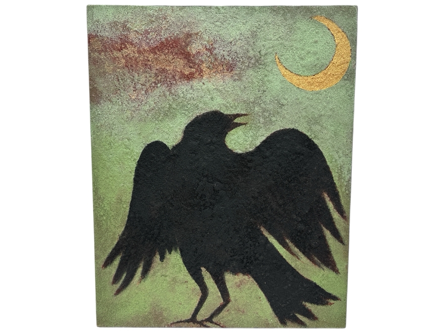 Gerrit Greve (1948-2024, Cardiff by the Sea, CA) Original Acrylic Sand Painting On Canvas Titled 'Crowing At The Moon' 2003 Signed Verso 16' X 20' Estimate $320 - $400 [Photo 1]