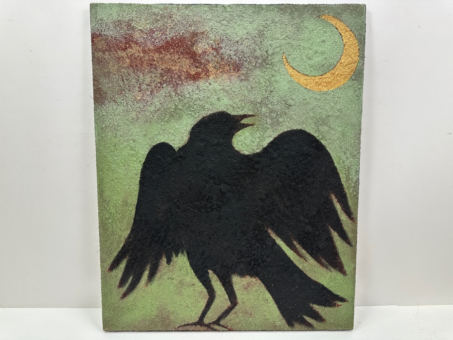 Gerrit Greve (1948-2024, Cardiff by the Sea, CA) Original Acrylic Sand Painting On Canvas Titled 'Crowing At The Moon' 2003 Signed Verso 16' X 20' Estimate $320 - $400 [Photo 2]