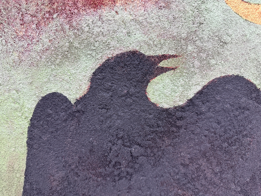 Gerrit Greve (1948-2024, Cardiff by the Sea, CA) Original Acrylic Sand Painting On Canvas Titled 'Crowing At The Moon' 2003 Signed Verso 16' X 20' Estimate $320 - $400 [Photo 5]