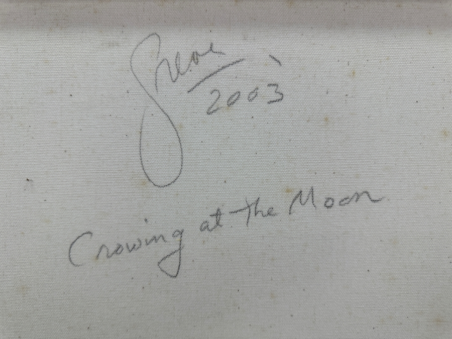 Gerrit Greve (1948-2024, Cardiff by the Sea, CA) Original Acrylic Sand Painting On Canvas Titled 'Crowing At The Moon' 2003 Signed Verso 16' X 20' Estimate $320 - $400 [Photo 7]