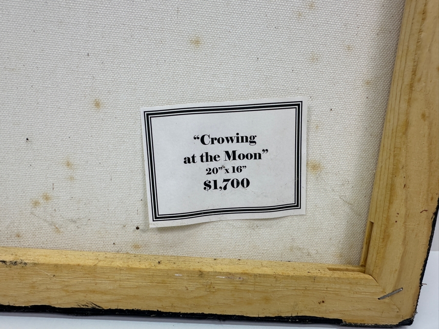 Gerrit Greve (1948-2024, Cardiff by the Sea, CA) Original Acrylic Sand Painting On Canvas Titled 'Crowing At The Moon' 2003 Signed Verso 16' X 20' Estimate $320 - $400 [Photo 8]