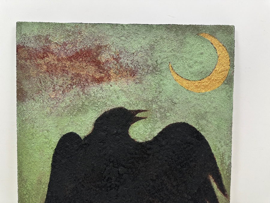 Gerrit Greve (1948-2024, Cardiff by the Sea, CA) Original Acrylic Sand Painting On Canvas Titled 'Crowing At The Moon' 2003 Signed Verso 16' X 20' Estimate $320 - $400 [Photo 4]