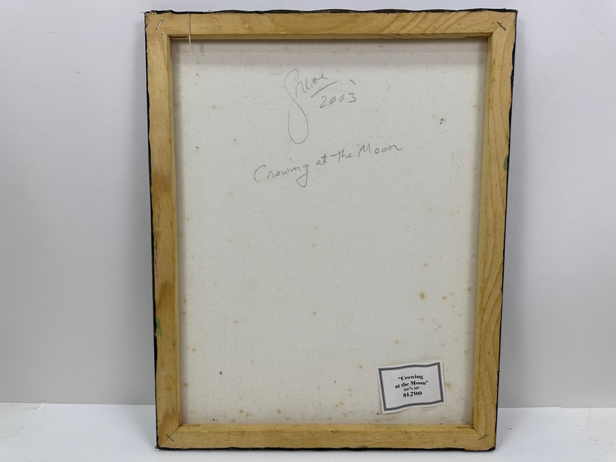 Gerrit Greve (1948-2024, Cardiff by the Sea, CA) Original Acrylic Sand Painting On Canvas Titled 'Crowing At The Moon' 2003 Signed Verso 16' X 20' Estimate $320 - $400 [Photo 6]