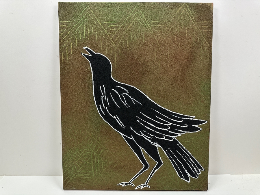 Just Added - Gerrit Greve (1948-2024, Cardiff by the Sea, CA) Original Acrylic Sand Painting On Canvas Titled 'Indian Crow' 2003 Signed Verso 16' X 20' Estimate $320 - $400 [Photo 2]