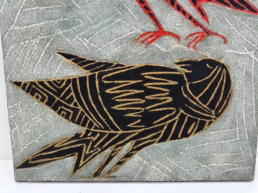 Just Added - Gerrit Greve (1948-2024, Cardiff by the Sea, CA) Original Acrylic Sand Painting On Canvas Titled 'Raven Friend' 2003 Signed Verso 16' X 20' Estimate $320 - $400 [Photo 3]