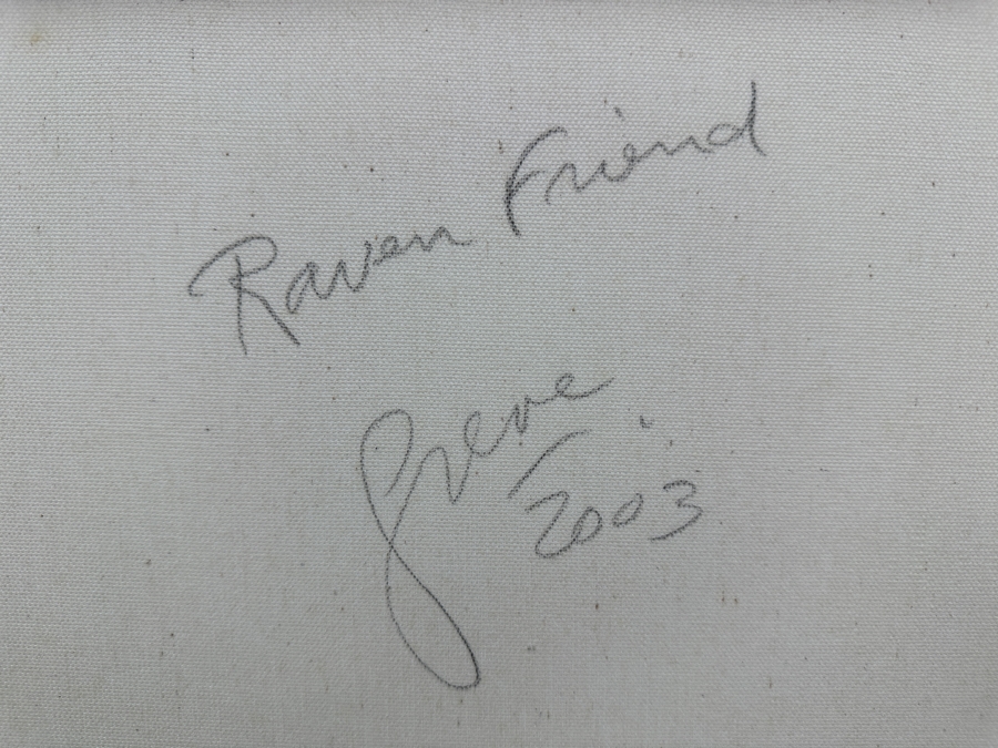 Just Added - Gerrit Greve (1948-2024, Cardiff by the Sea, CA) Original Acrylic Sand Painting On Canvas Titled 'Raven Friend' 2003 Signed Verso 16' X 20' Estimate $320 - $400 [Photo 7]