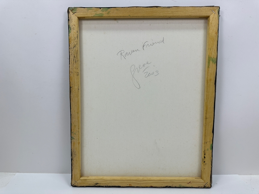 Just Added - Gerrit Greve (1948-2024, Cardiff by the Sea, CA) Original Acrylic Sand Painting On Canvas Titled 'Raven Friend' 2003 Signed Verso 16' X 20' Estimate $320 - $400 [Photo 6]