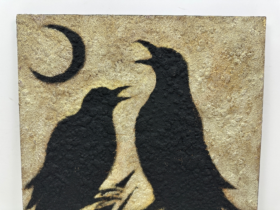 Just Added - Gerrit Greve (1948-2024, Cardiff by the Sea, CA) Original Acrylic Sand Painting On Canvas Titled 'Crow Parenting' 2003 Signed Verso 16' X 20' Estimate $320 - $400 [Photo 3]