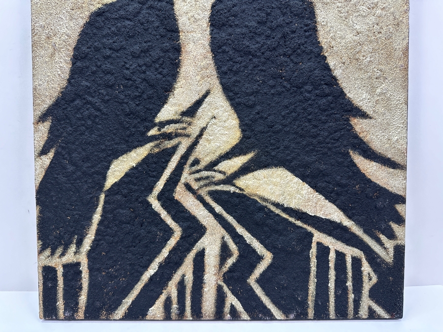 Just Added - Gerrit Greve (1948-2024, Cardiff by the Sea, CA) Original Acrylic Sand Painting On Canvas Titled 'Crow Parenting' 2003 Signed Verso 16' X 20' Estimate $320 - $400 [Photo 5]