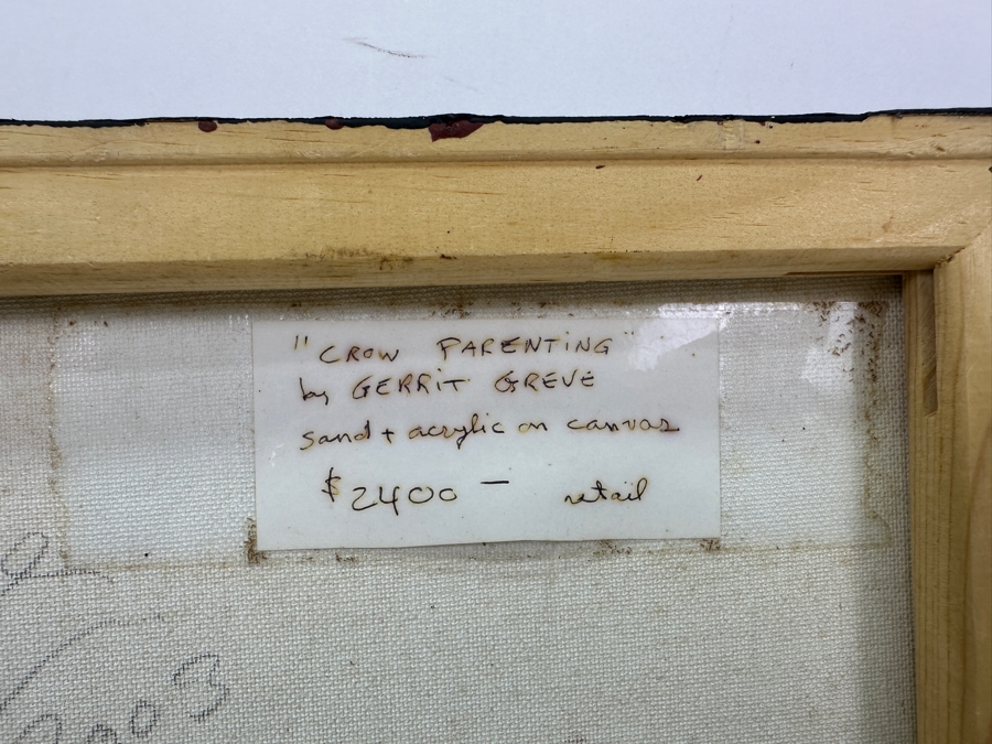 Just Added - Gerrit Greve (1948-2024, Cardiff by the Sea, CA) Original Acrylic Sand Painting On Canvas Titled 'Crow Parenting' 2003 Signed Verso 16' X 20' Estimate $320 - $400 [Photo 9]