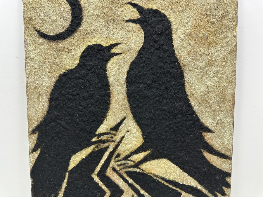 Just Added - Gerrit Greve (1948-2024, Cardiff by the Sea, CA) Original Acrylic Sand Painting On Canvas Titled 'Crow Parenting' 2003 Signed Verso 16' X 20' Estimate $320 - $400 [Photo 4]