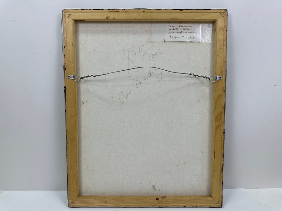 Just Added - Gerrit Greve (1948-2024, Cardiff by the Sea, CA) Original Acrylic Sand Painting On Canvas Titled 'Crow Parenting' 2003 Signed Verso 16' X 20' Estimate $320 - $400 [Photo 6]