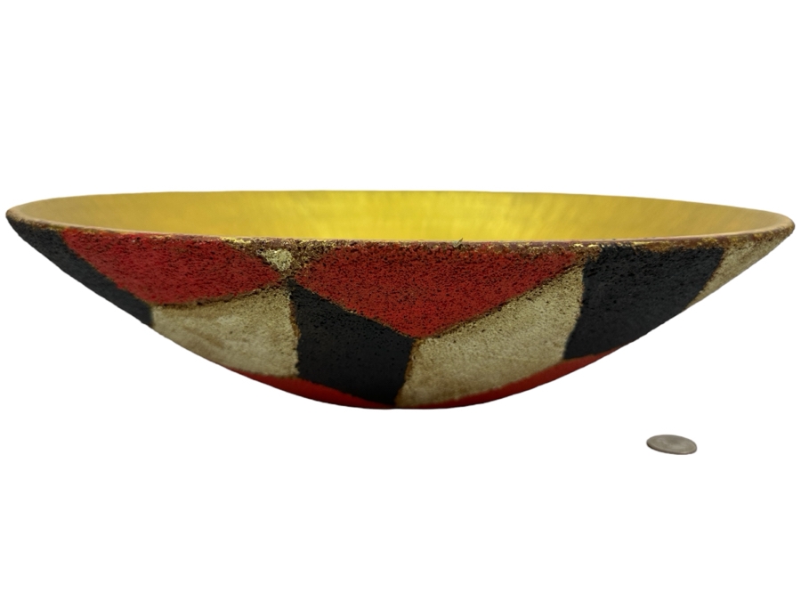 Just Added - Gerrit Greve (1948-2024, Cardiff by the Sea, CA) Original Acrylic Sand Painted Vessel Bowl (These Were Coupled With His Paintings) 17.5W X 4.5H [Photo 1]