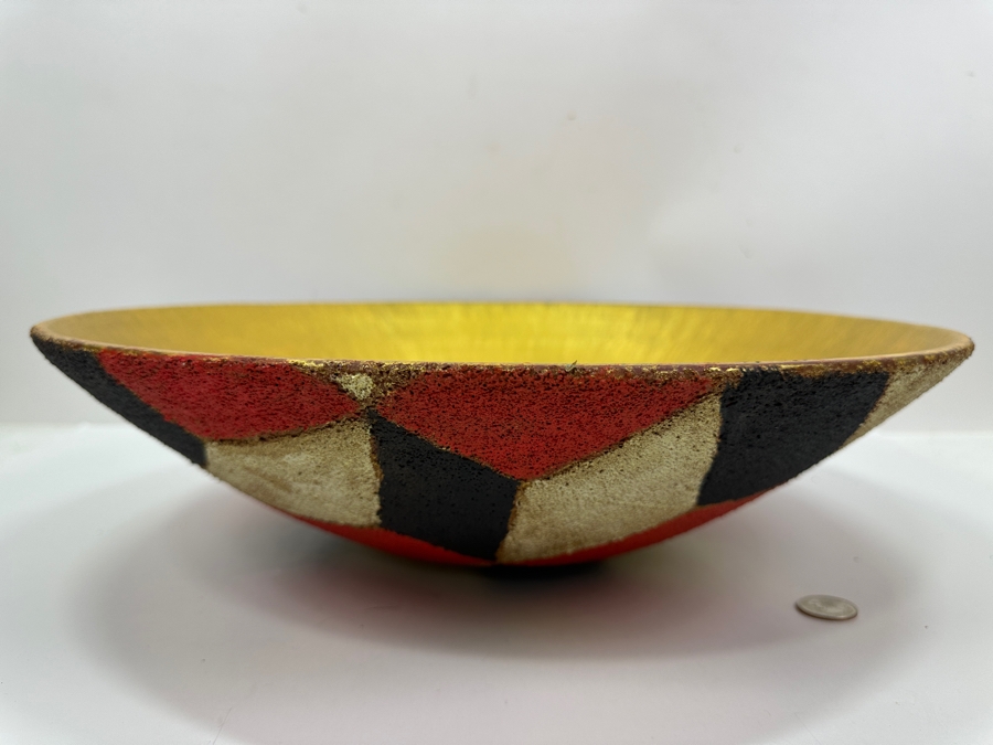 Just Added - Gerrit Greve (1948-2024, Cardiff by the Sea, CA) Original Acrylic Sand Painted Vessel Bowl (These Were Coupled With His Paintings) 17.5W X 4.5H [Photo 4]