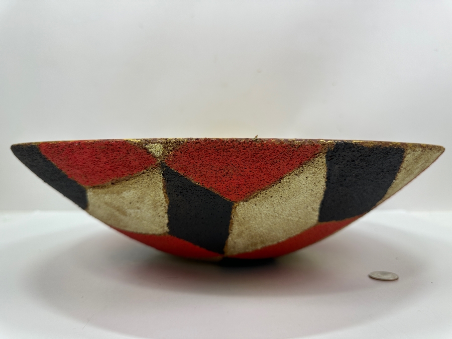 Just Added - Gerrit Greve (1948-2024, Cardiff by the Sea, CA) Original Acrylic Sand Painted Vessel Bowl (These Were Coupled With His Paintings) 17.5W X 4.5H [Photo 5]