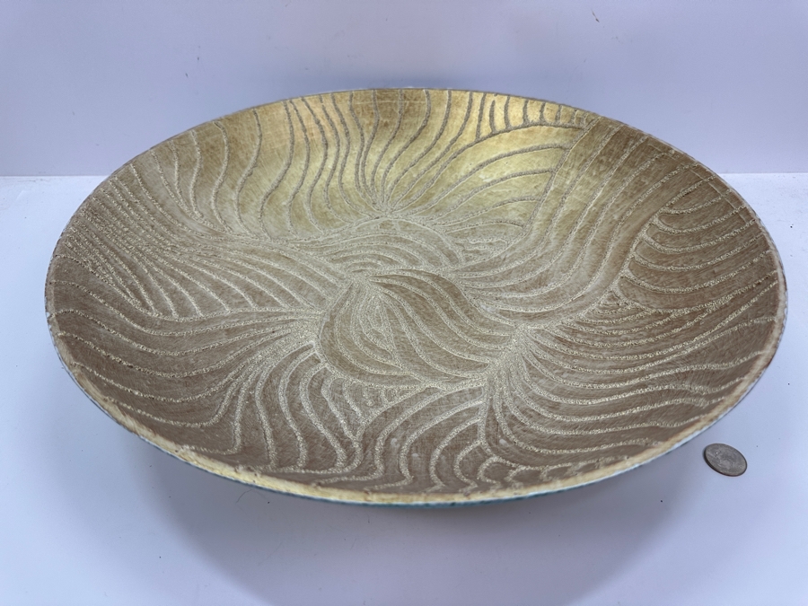 Just Added - Gerrit Greve (1948-2024, Cardiff by the Sea, CA) Original Acrylic Sand Painted Vessel Bowl (These Were Coupled With His Paintings) 17.75W X 4H [Photo 4]