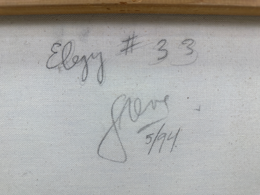 Just Added - Gerrit Greve (1948-2024, Cardiff by the Sea, CA) Original Acrylic Painting On Canvas Titled 'Elegy #33' 1994 Signed Lower Left And Verso 14' X 11' Framed 21 X 18 Estimate $154 - $193 [Photo 10]