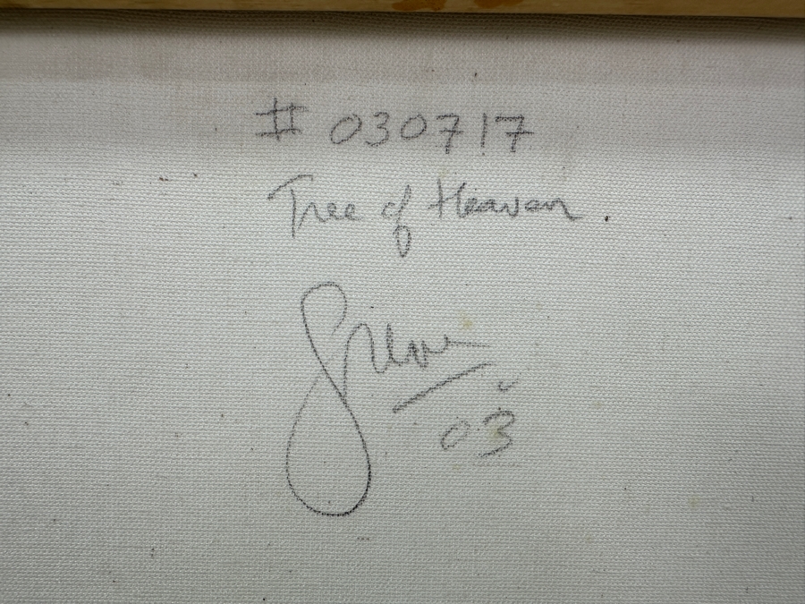 Gerrit Greve (1948-2024, Cardiff by the Sea, CA) Original Acrylic Painting On Canvas Titled 'Tree Of Heaven' 2003 Signed Verso 16' X 20' Estimate $320 - $400 [Photo 5]