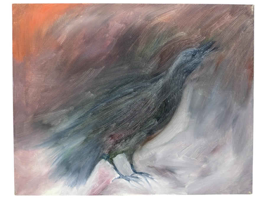 Gerrit Greve (1948-2024, Cardiff by the Sea, CA) Original Acrylic Painting On Canvas Titled 'Snow Crow' Signed Verso 20' X 16' Estimate $320 - $400
