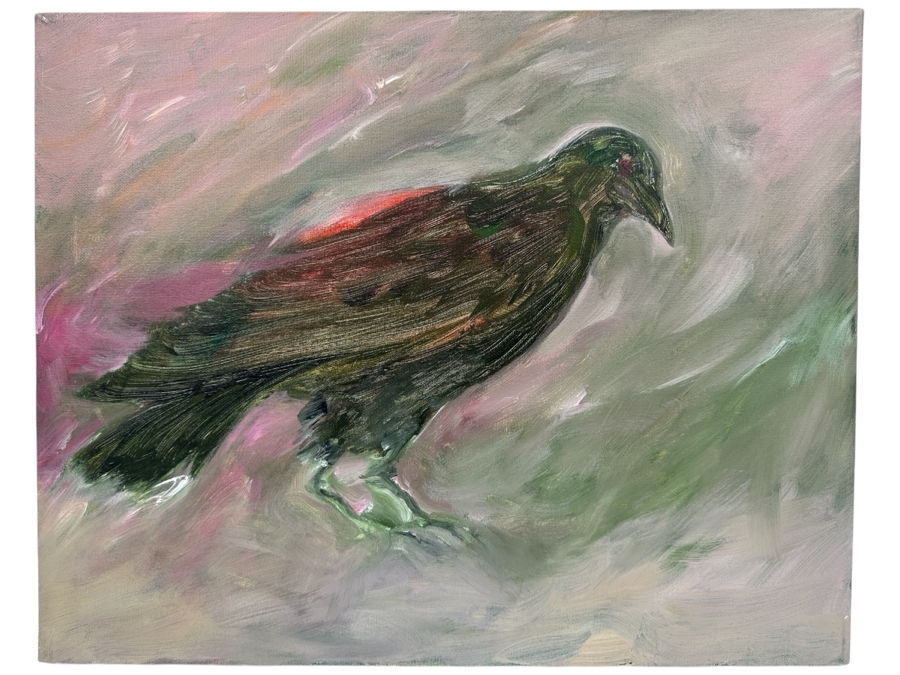 Gerrit Greve (1948-2024, Cardiff by the Sea, CA) Original Acrylic Painting On Canvas Titled 'Crow Alone' Signed Verso 20' X 16' Estimate $320 - $400