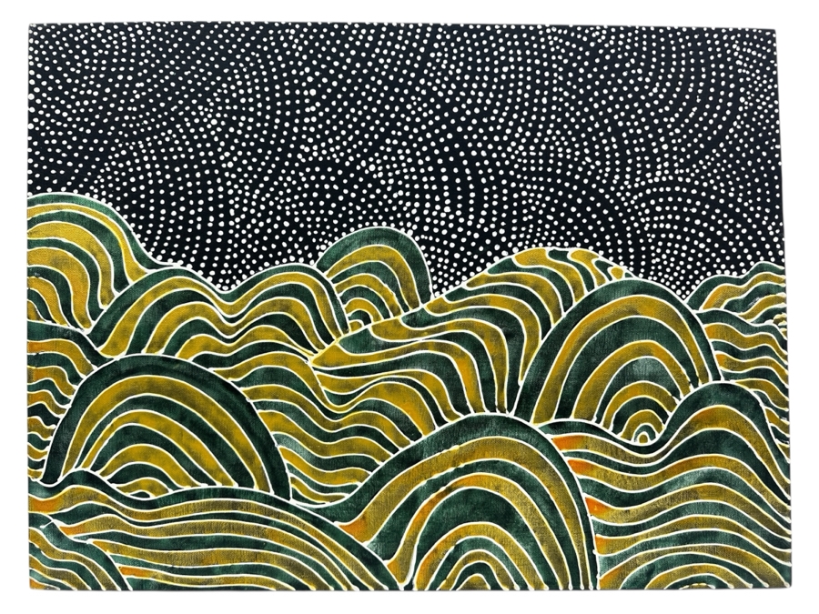 Gerrit Greve (1948-2024, Cardiff by the Sea, CA) Original Acrylic Painting On Canvas Titled 'Starry Night' 2009 Signed Verso 24' X 18' Estimate $432 - $540