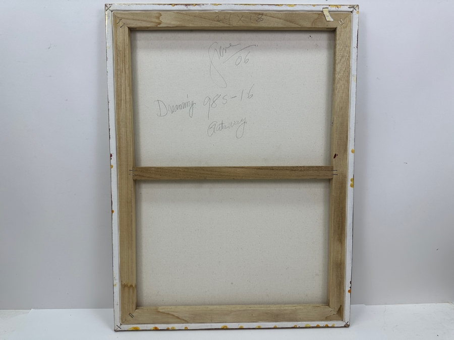 Gerrit Greve (1948-2024, Cardiff by the Sea, CA) Original Acrylic Sand Painting On Canvas Titled 'Dreaming Gateway' 2006 Signed Verso 18' X 24' Estimate $432 - $540 [Photo 4]