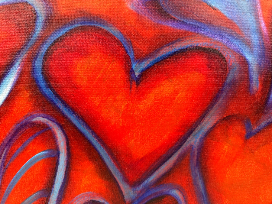 Gerrit Greve (1948-2024, Cardiff by the Sea, CA) Original Acrylic Painting On Canvas Titled 'G Hearts' 2016 Signed Verso 20' X 16' Estimate $320 - $400 [Photo 2]