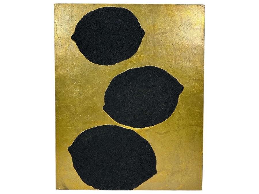 Gerrit Greve (1948-2024, Cardiff by the Sea, CA) Original Acrylic Sand Painting On Canvas Titled 'Lemons #27' 1999 Signed Verso 16' X 20' Estimate $320 - $400 [Photo 1]