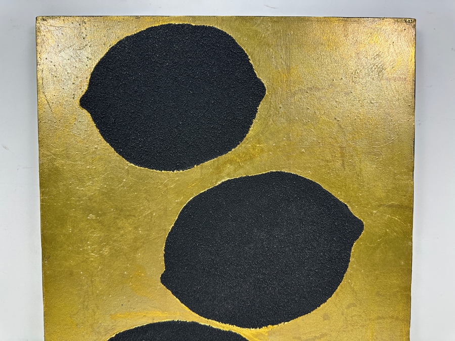 Gerrit Greve (1948-2024, Cardiff by the Sea, CA) Original Acrylic Sand Painting On Canvas Titled 'Lemons #27' 1999 Signed Verso 16' X 20' Estimate $320 - $400 [Photo 2]