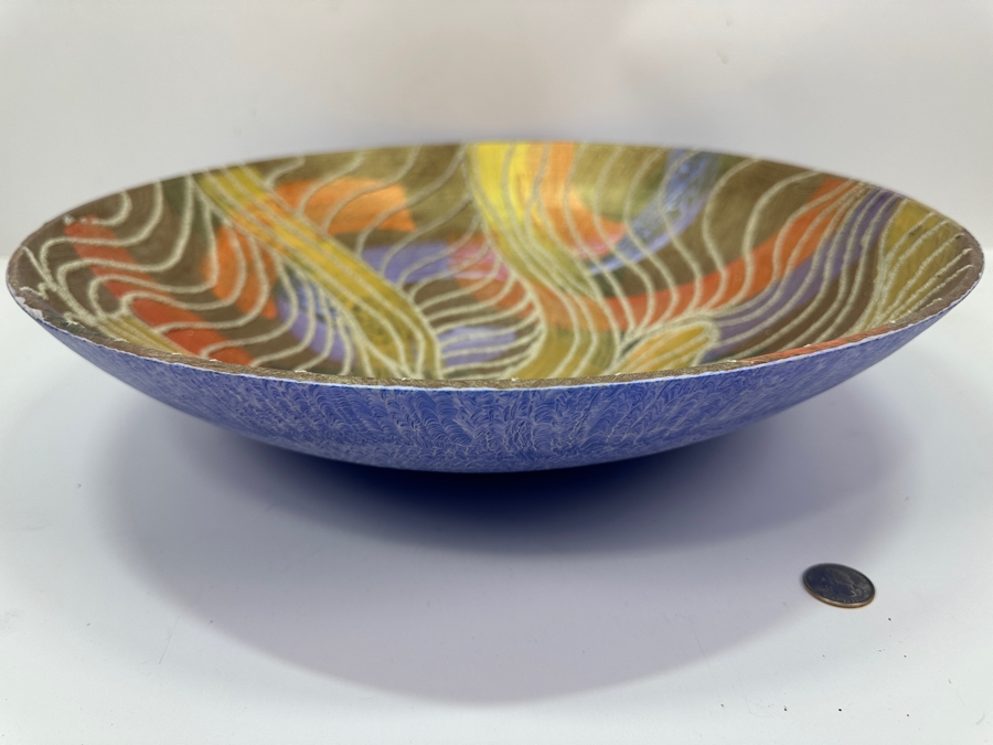 Gerrit Greve (1948-2024, Cardiff by the Sea, CA) Original Acrylic Sand Painted Vessel Bowl (These Were Coupled With His Paintings) 17.75W X 3.75H [Photo 7]