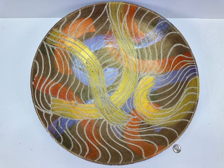 Gerrit Greve (1948-2024, Cardiff by the Sea, CA) Original Acrylic Sand Painted Vessel Bowl (These Were Coupled With His Paintings) 17.75W X 3.75H [Photo 4]