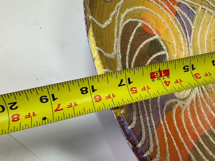 Gerrit Greve (1948-2024, Cardiff by the Sea, CA) Original Acrylic Sand Painted Vessel Bowl (These Were Coupled With His Paintings) 17.75W X 3.75H [Photo 10]