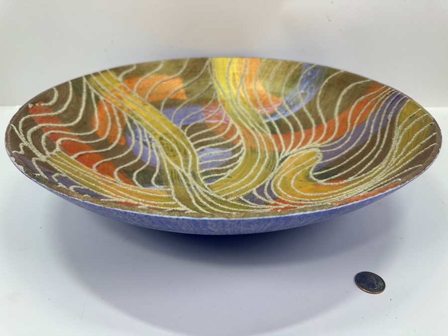 Gerrit Greve (1948-2024, Cardiff by the Sea, CA) Original Acrylic Sand Painted Vessel Bowl (These Were Coupled With His Paintings) 17.75W X 3.75H [Photo 6]