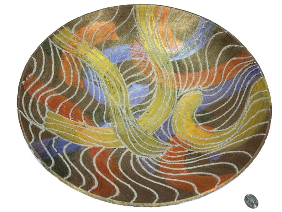 Gerrit Greve (1948-2024, Cardiff by the Sea, CA) Original Acrylic Sand Painted Vessel Bowl (These Were Coupled With His Paintings) 17.75W X 3.75H [Photo 1]