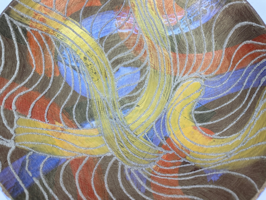 Gerrit Greve (1948-2024, Cardiff by the Sea, CA) Original Acrylic Sand Painted Vessel Bowl (These Were Coupled With His Paintings) 17.75W X 3.75H [Photo 5]