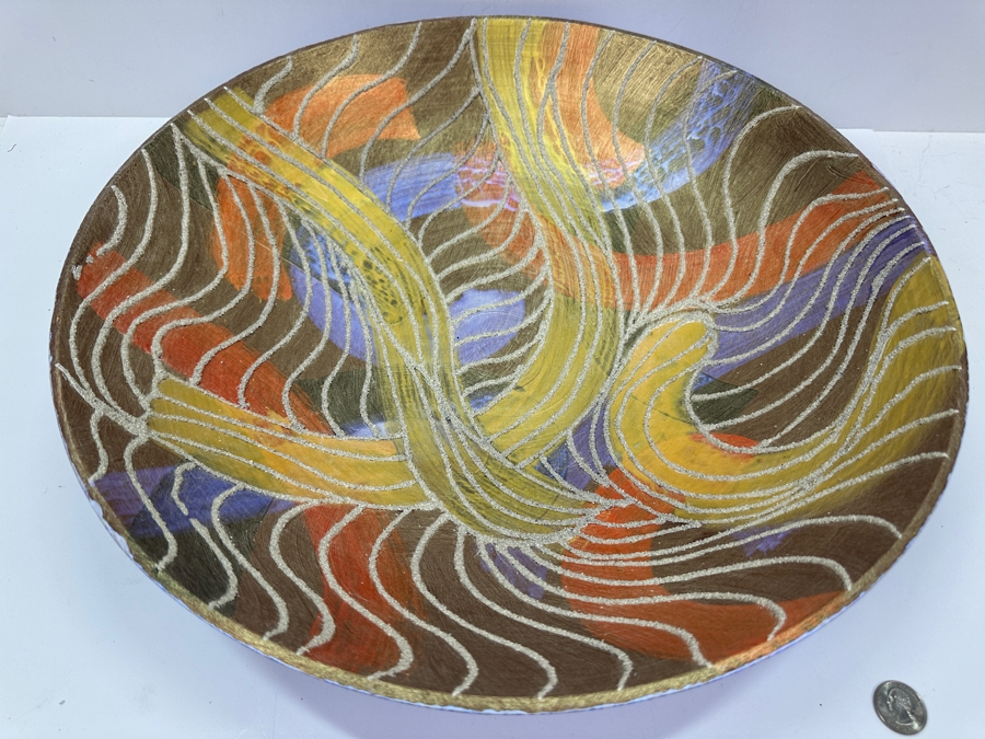 Gerrit Greve (1948-2024, Cardiff by the Sea, CA) Original Acrylic Sand Painted Vessel Bowl (These Were Coupled With His Paintings) 17.75W X 3.75H [Photo 3]