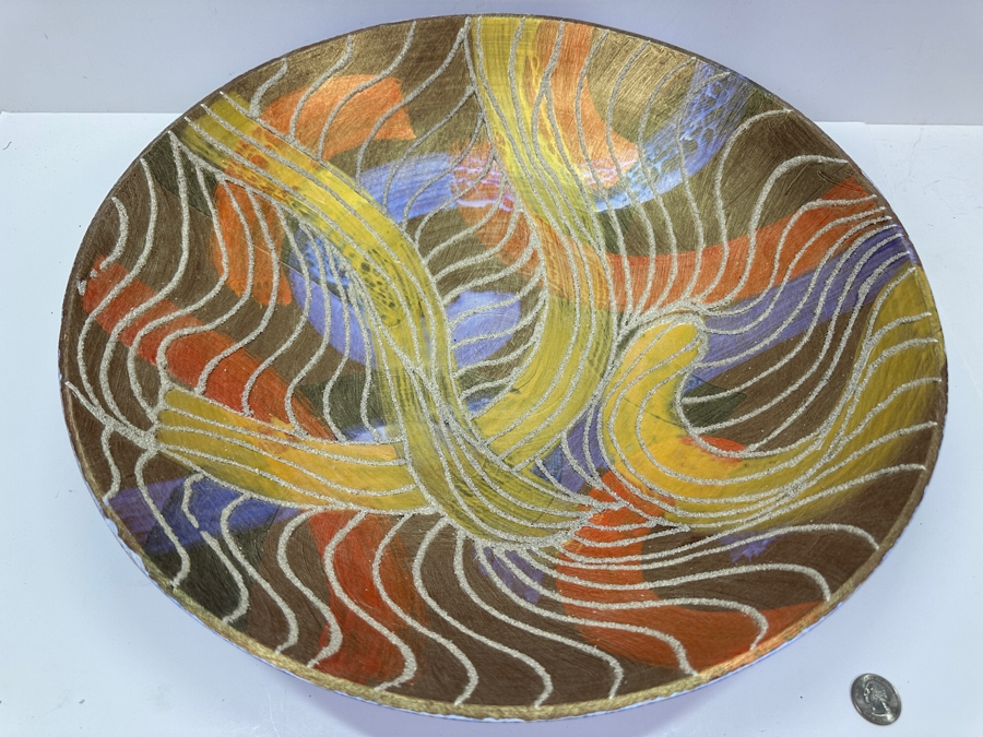 Gerrit Greve (1948-2024, Cardiff by the Sea, CA) Original Acrylic Sand Painted Vessel Bowl (These Were Coupled With His Paintings) 17.75W X 3.75H [Photo 2]
