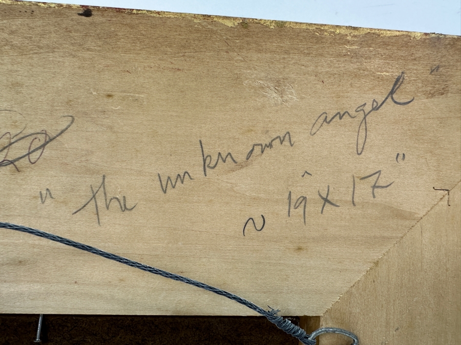 Gerrit Greve (1948-2024, Cardiff by the Sea, CA) Original Acrylic Painting On Canvas Titled 'The Unknown Angel' 1998 Signed Lower Left 8' X 10' Framed 16.5' X 18.5' Estimate $80 - $100 [Photo 8]