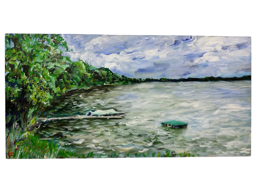 Gerrit Greve (1948-2024, Cardiff by the Sea, CA) Original Acrylic Painting On Canvas Titled 'Prior Lake #1' 1992 Signed Lower Left And Verso 15' X 30' Estimate $450 - $563
