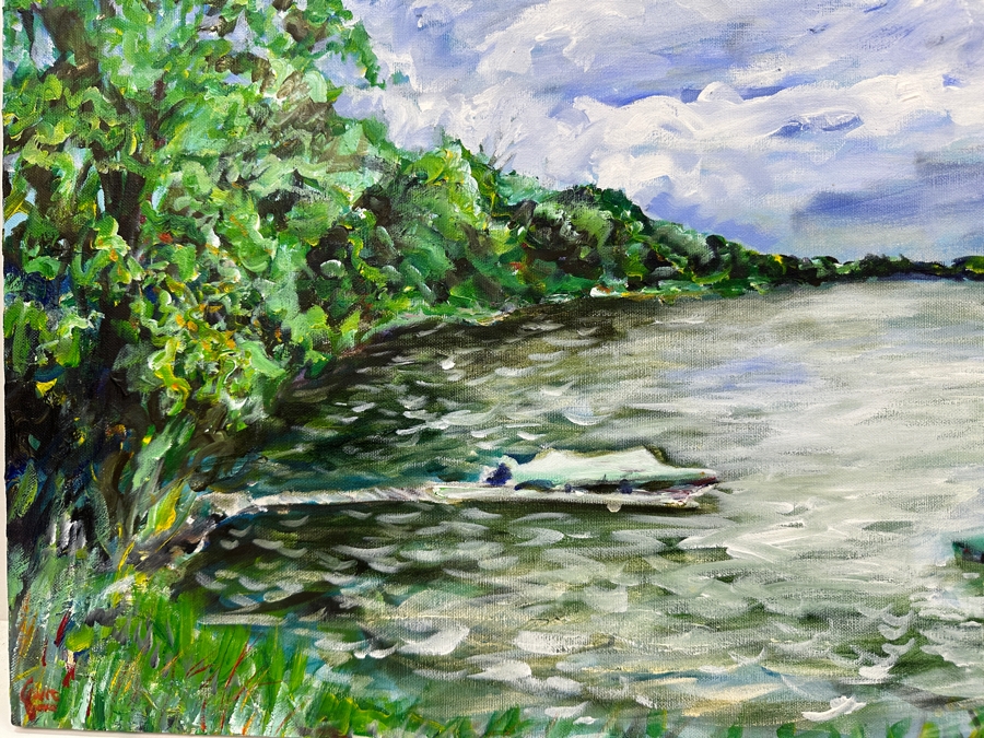 Gerrit Greve (1948-2024, Cardiff by the Sea, CA) Original Acrylic Painting On Canvas Titled 'Prior Lake #1' 1992 Signed Lower Left And Verso 15' X 30' Estimate $450 - $563 [Photo 2]