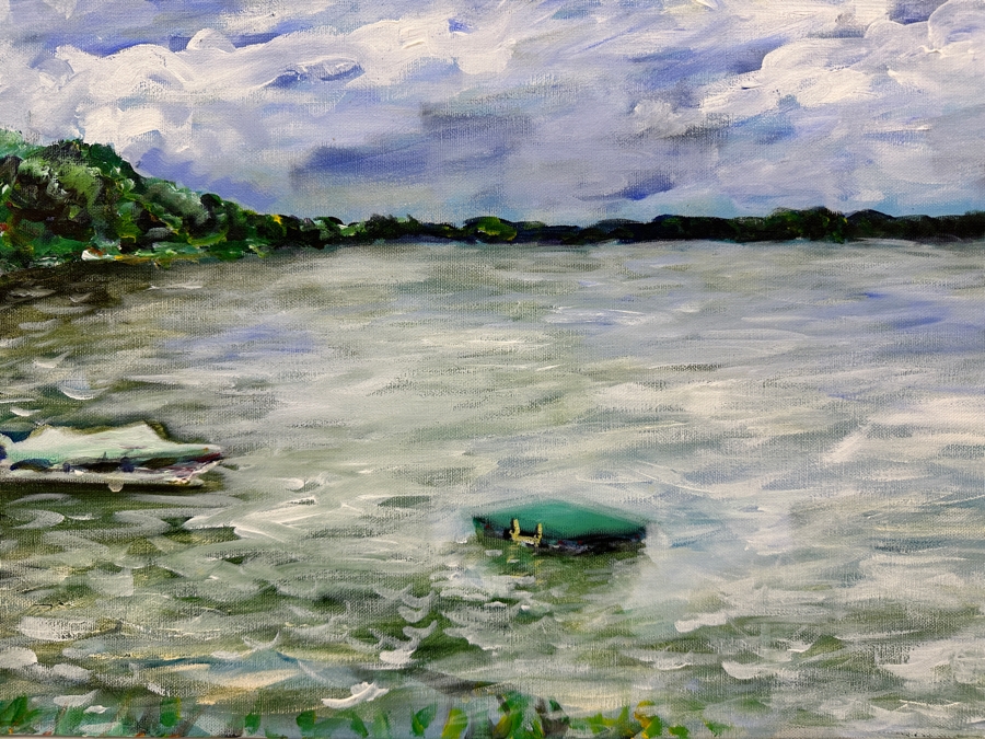 Gerrit Greve (1948-2024, Cardiff by the Sea, CA) Original Acrylic Painting On Canvas Titled 'Prior Lake #1' 1992 Signed Lower Left And Verso 15' X 30' Estimate $450 - $563 [Photo 3]