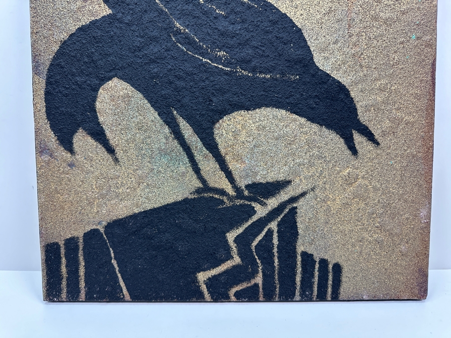 Gerrit Greve (1948-2024, Cardiff by the Sea, CA) Original Acrylic Sand Painting On Canvas Titled 'Cliff Raven' 2003 Signed Verso 16' X 20' Estimate $320 - $400 [Photo 3]