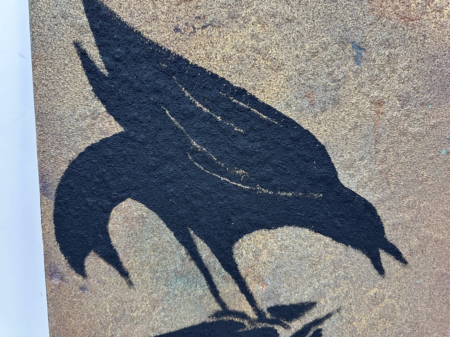 Gerrit Greve (1948-2024, Cardiff by the Sea, CA) Original Acrylic Sand Painting On Canvas Titled 'Cliff Raven' 2003 Signed Verso 16' X 20' Estimate $320 - $400 [Photo 2]